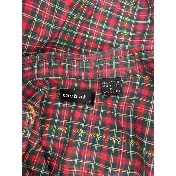 Vintage Casbah Button Up Shirt Long Sleeve Mens XL Red Green Plaid Rare - Picture 3 of 8